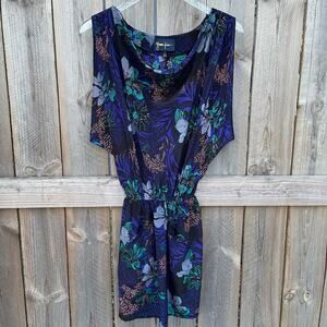 Yumi Kim Dress Mini Kimono Style Sleeve Drape Neck 100% Silk Floral Blue XS NWT